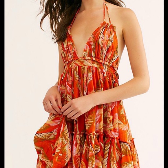 Free People 100 degree printed mini dress - tropical size SMALL - Picture 1 of 5